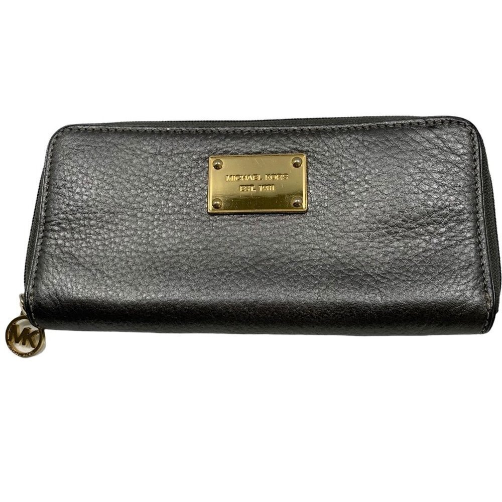 MICHAEL KORS Pewter Pebbled Leather Zip Around Wallet